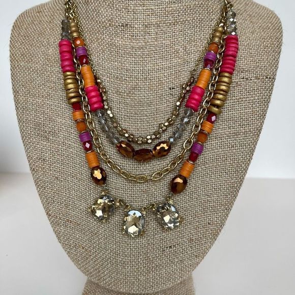LOFT Multi color heishi bead and rhinestone crystal necklace - Picture 2 of 5